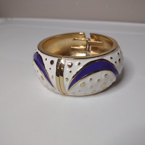 White, Purple, And Gold Tone 7 Inch Hinged Bangle - Picture 2 of 11